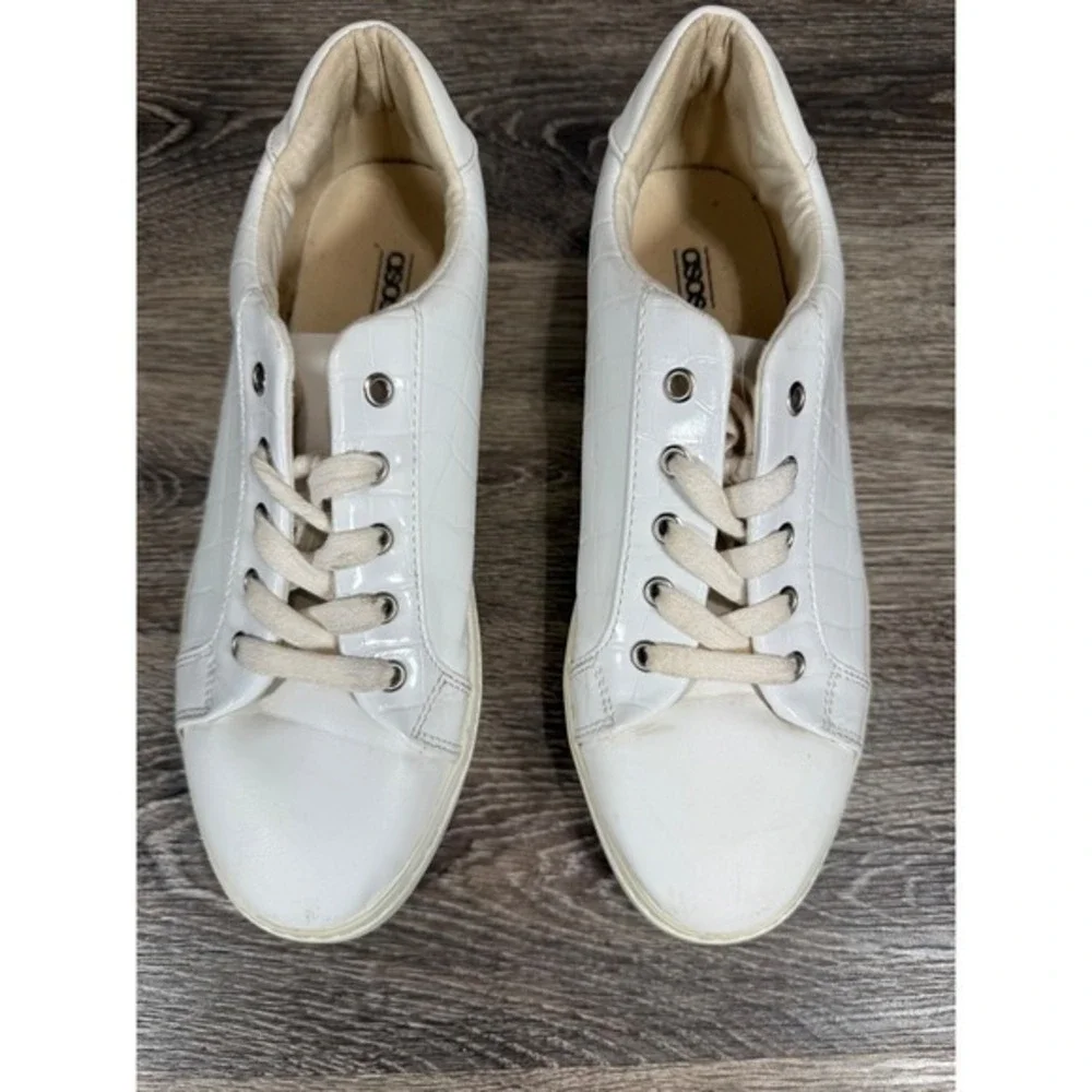 ASOS Shoes White Croc Embossed Platform Sneakers Women's 7 Chunky‎ Sole